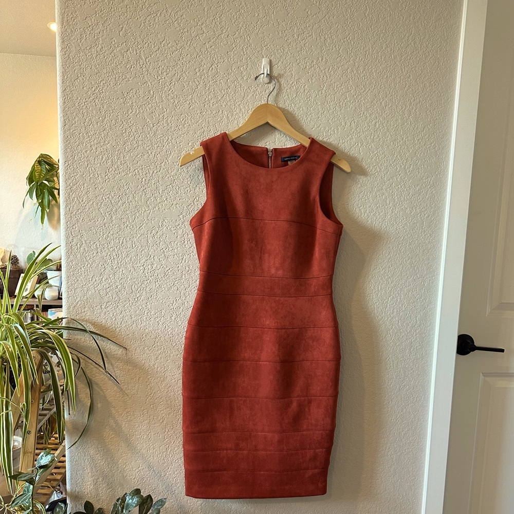Tommy Hilfiger Faux Suede Sheath Dress - Rust Red 
Size 6